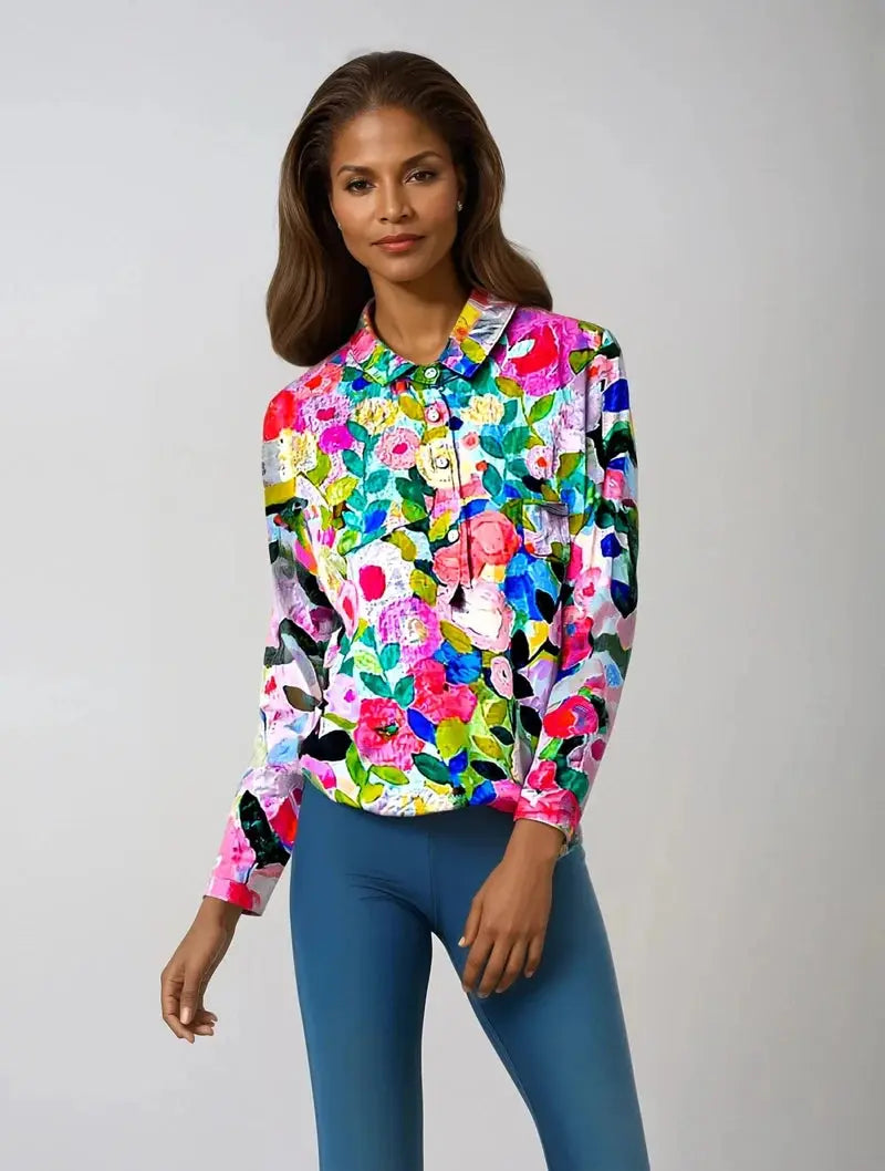 FloralVibe - Bluse med Blomstermønster for En Fargerik Garderobe Motelys