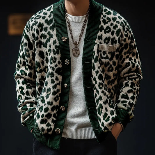 Cardigan i leopardfarget blokk for menn Motelys