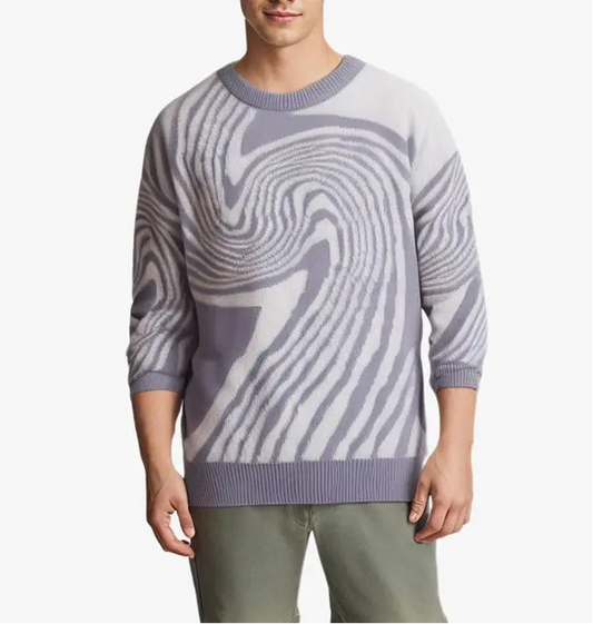 VortexStyle - Herre Jacquard Strikkegenser med Abstrakt Mønster Motelys