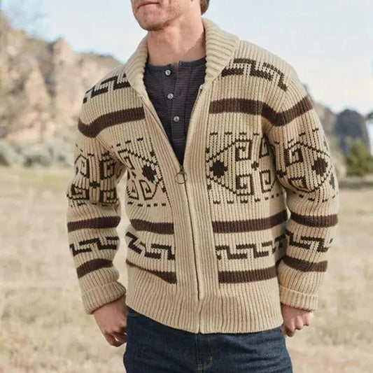 TrendCraft - Cardigan med Geometrisk Trykk for Menn i Unik Stil Motelys