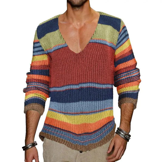 VividWear - Genser med Regnbuestripet V-hals for Menn i Stilig Design Motelys