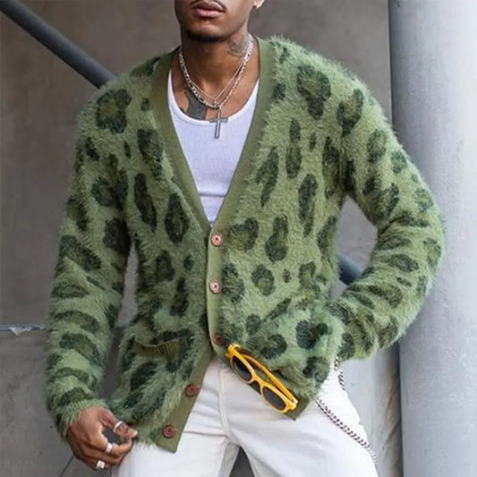 ChicStyle - Cardigan med V-Hals i Leopard for Menn Motelys