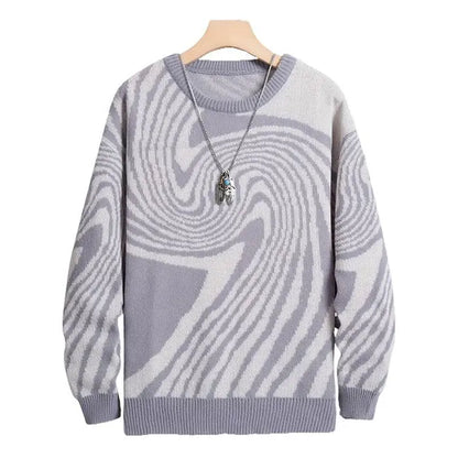 VortexStyle - Herre Jacquard Strikkegenser med Abstrakt Mønster Motelys