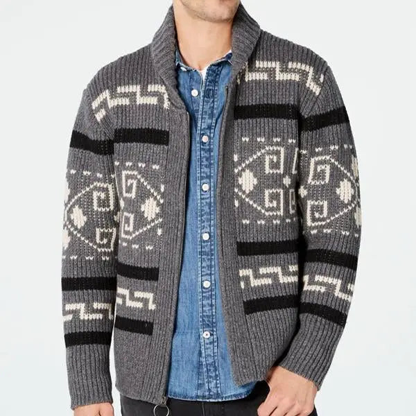TrendCraft - Cardigan med Geometrisk Trykk for Menn i Unik Stil Motelys