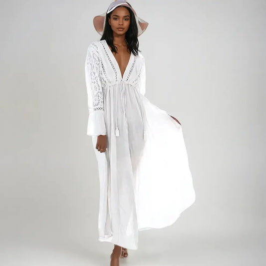 CelesteAura - Elegant Hvit Blonde Maxi Kjole Motelys