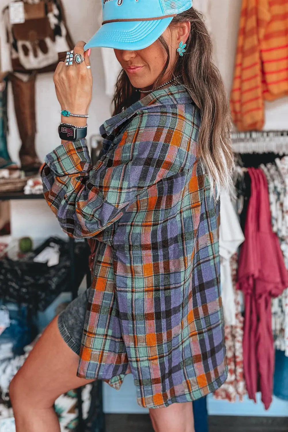 ChicVibe - Trendy Løs Skjorte med Rutete Trykk for Uformell Stil Motelys