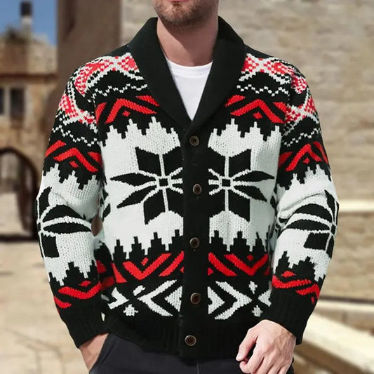 NordicCharm - Herre Vintage Strikket Julecardigan Motelys