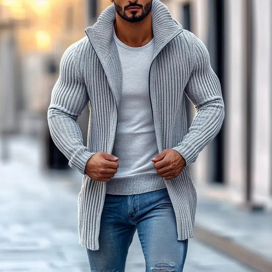 UrbanWave - Stripete Cardigan for Menn med Trendy Utseende Motelys