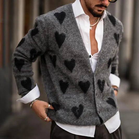 StyleWave - Cardigan med Hjertegrafikk for Menn i Unik Design Motelys