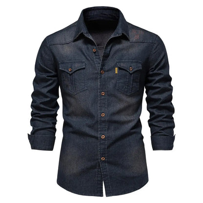 DenimWave - Skjorte i Denim for Menn i Topp Kvalitet Motelys