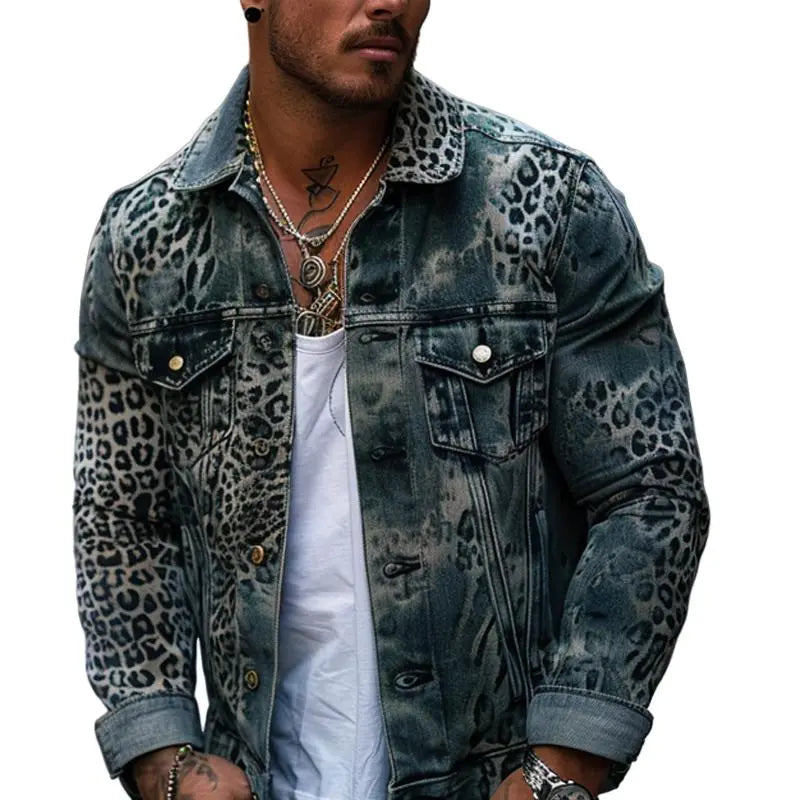 WildEdge - Leopard Ombre-trykt denimjakke for menn Motelys