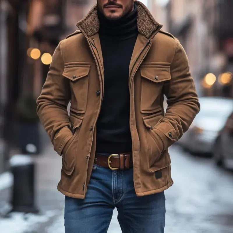 The Pathfinder – Herrejakke i Semsket Skinn med Fleecekrage Motelys