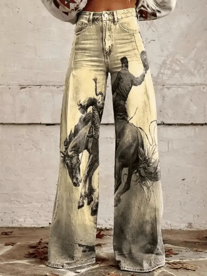 Rodea – Statement Wide-Leg Jeans med Dramatisk Rodeo Print Motelys