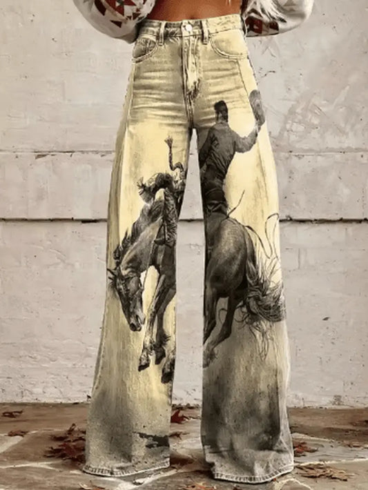 Rodea – Statement Wide-Leg Jeans med Dramatisk Rodeo Print Motelys