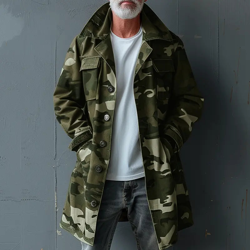 Hunter's Elite – Herre Kamuflasje Cargo Trench Coat Motelys