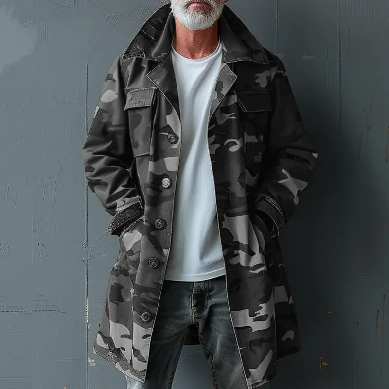 Hunter's Elite – Herre Kamuflasje Cargo Trench Coat Motelys