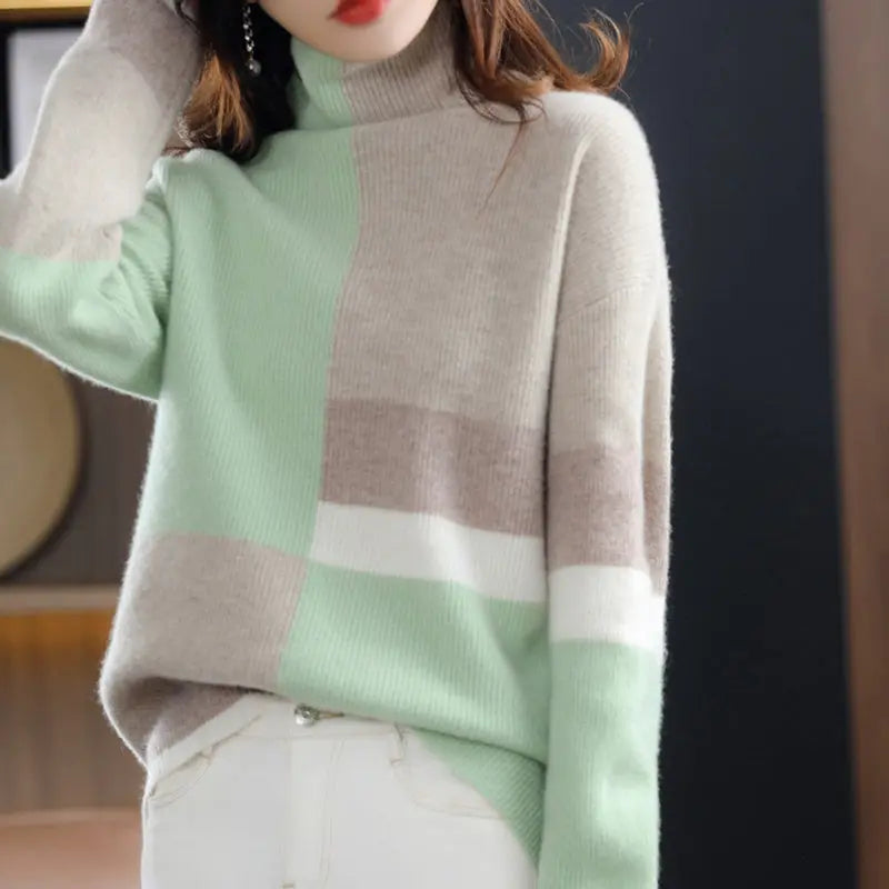 Aurora Luxe – Myk & Stilig Fargeblokk-Turtleneck Motelys