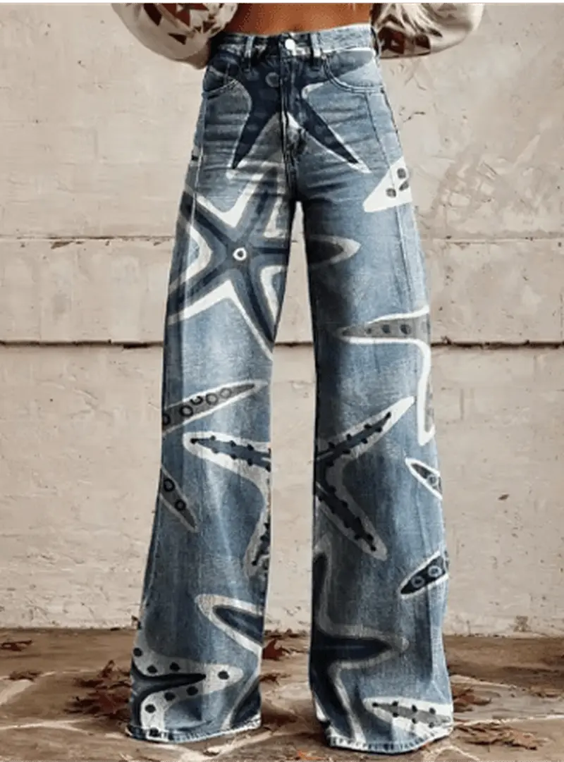 Tidal Wave – Stjernefisk Mønster Bredde-Jeans for En Strandaktig Vibe Motelys