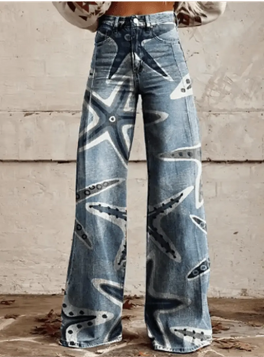Tidal Wave – Stjernefisk Mønster Bredde-Jeans for En Strandaktig Vibe Motelys