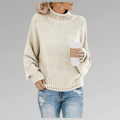 CozyWeave - Klassisk strikkegenser med høy hals for kvinner Motelys