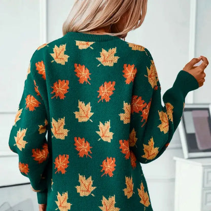 Autumn Embrace Genser – Ikonisk Design med Lønneblad Detaljer Motelys