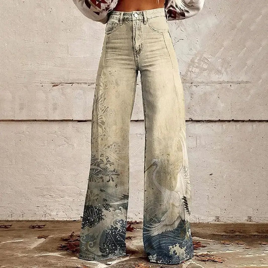 Seraphina – Elegante vide jeans med tranebroderi Motelys