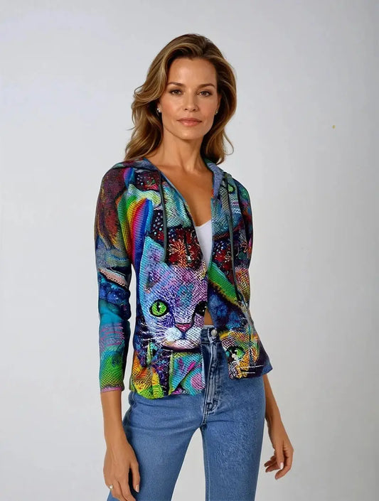 Cosmic Whiskers – Kunstnerisk Fleecehettegenser for Dristig Stil Motelys