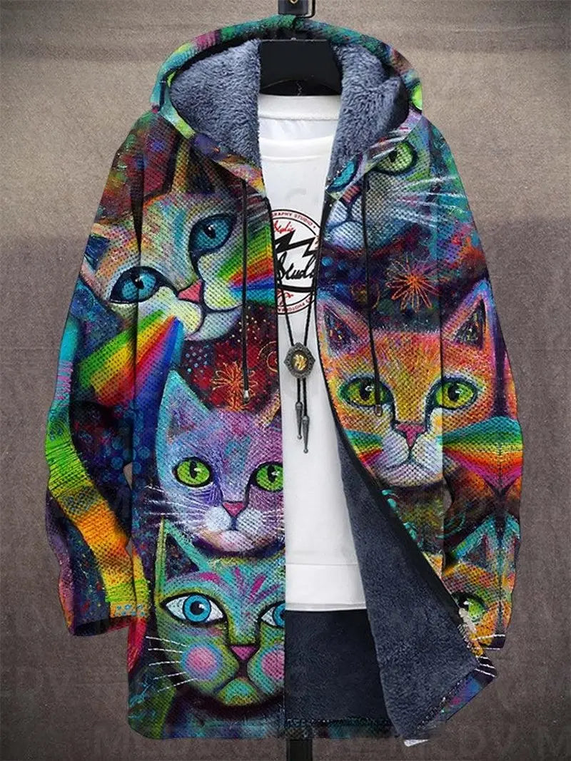 Cosmic Whiskers – Kunstnerisk Fleecehettegenser for Dristig Stil Motelys