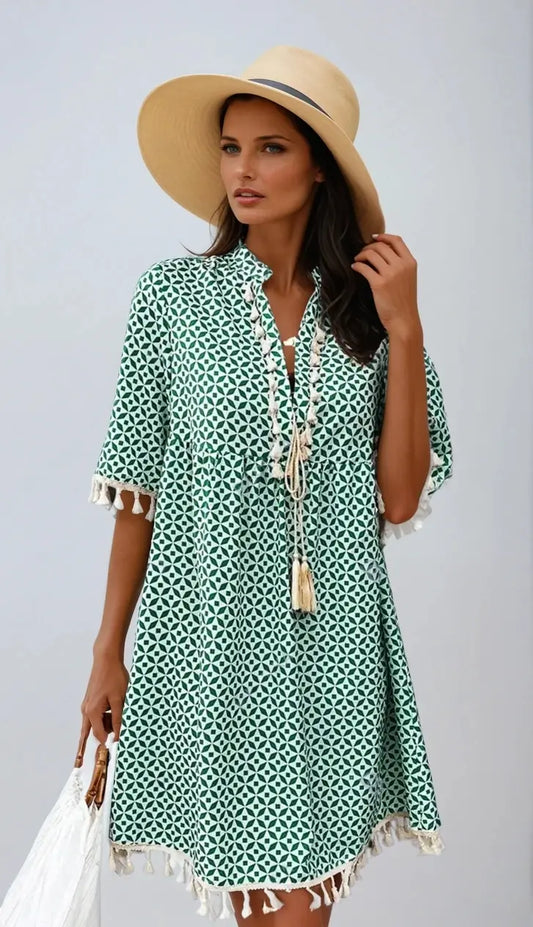 Boho Sjarm Geometrisk Frynse Minikjole - Uanstrengt Eleganse Motelys