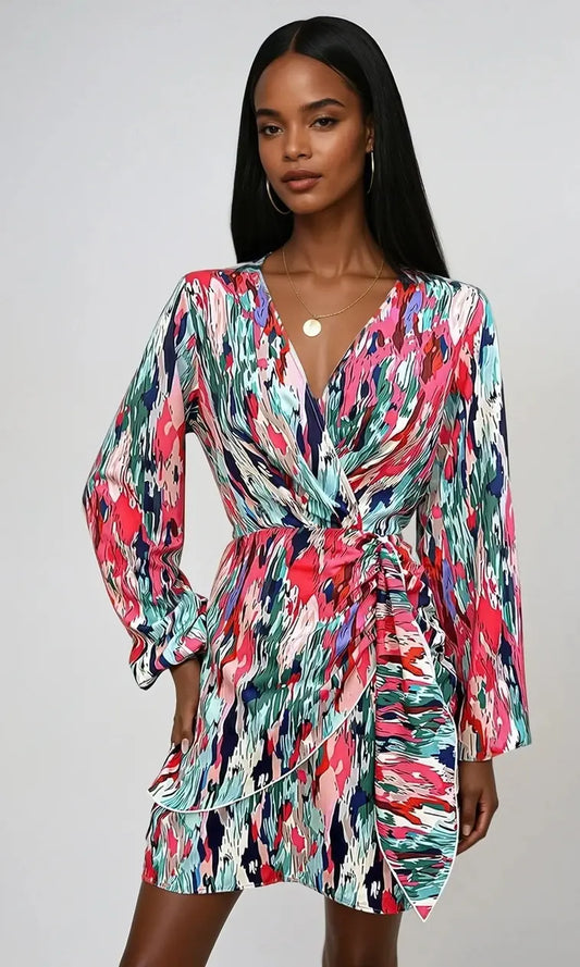 Blomstrende Chic Surplice Mini Kjole – Elegante Ballongermer Motelys