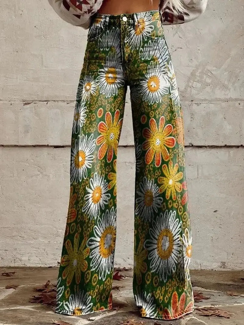 Daisy Breeze – Lekre Bredde-Jeans med Et Lyst Blomstermønster Motelys
