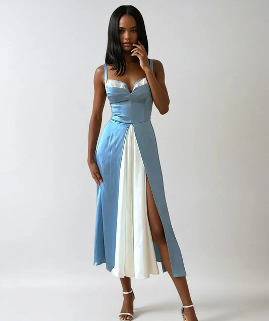 Elegant Satin Maxi Kjole – Stroppeløs &amp; Flytende Design Motelys
