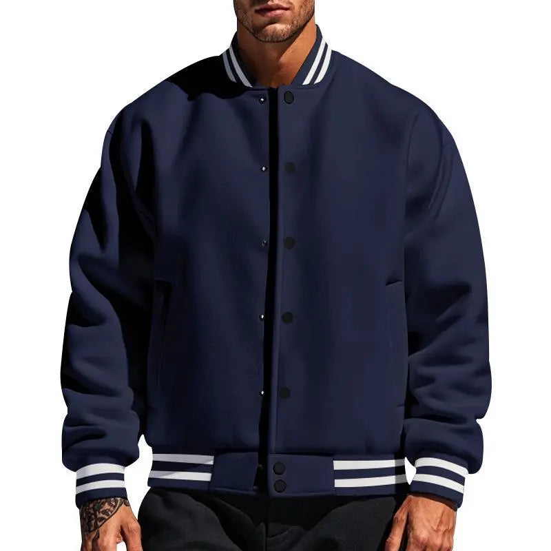 Herrejakke i Navy Varsity Fleece - Ståkragedesign Motelys