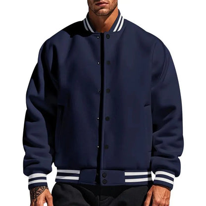 Herrejakke i Navy Varsity Fleece - Ståkragedesign Motelys
