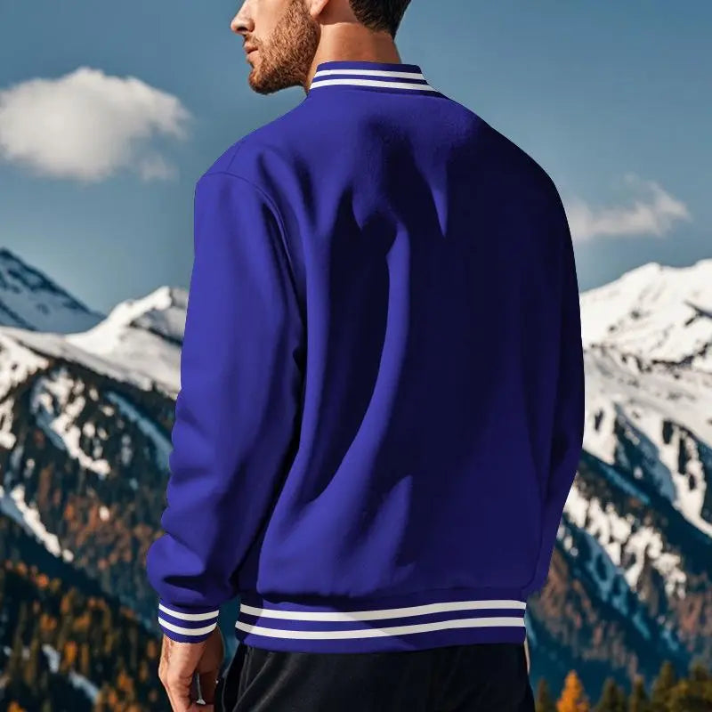 Herrejakke i Navy Varsity Fleece - Ståkragedesign Motelys