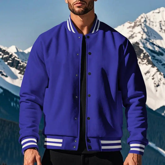 Herrejakke i Navy Varsity Fleece - Ståkragedesign Motelys