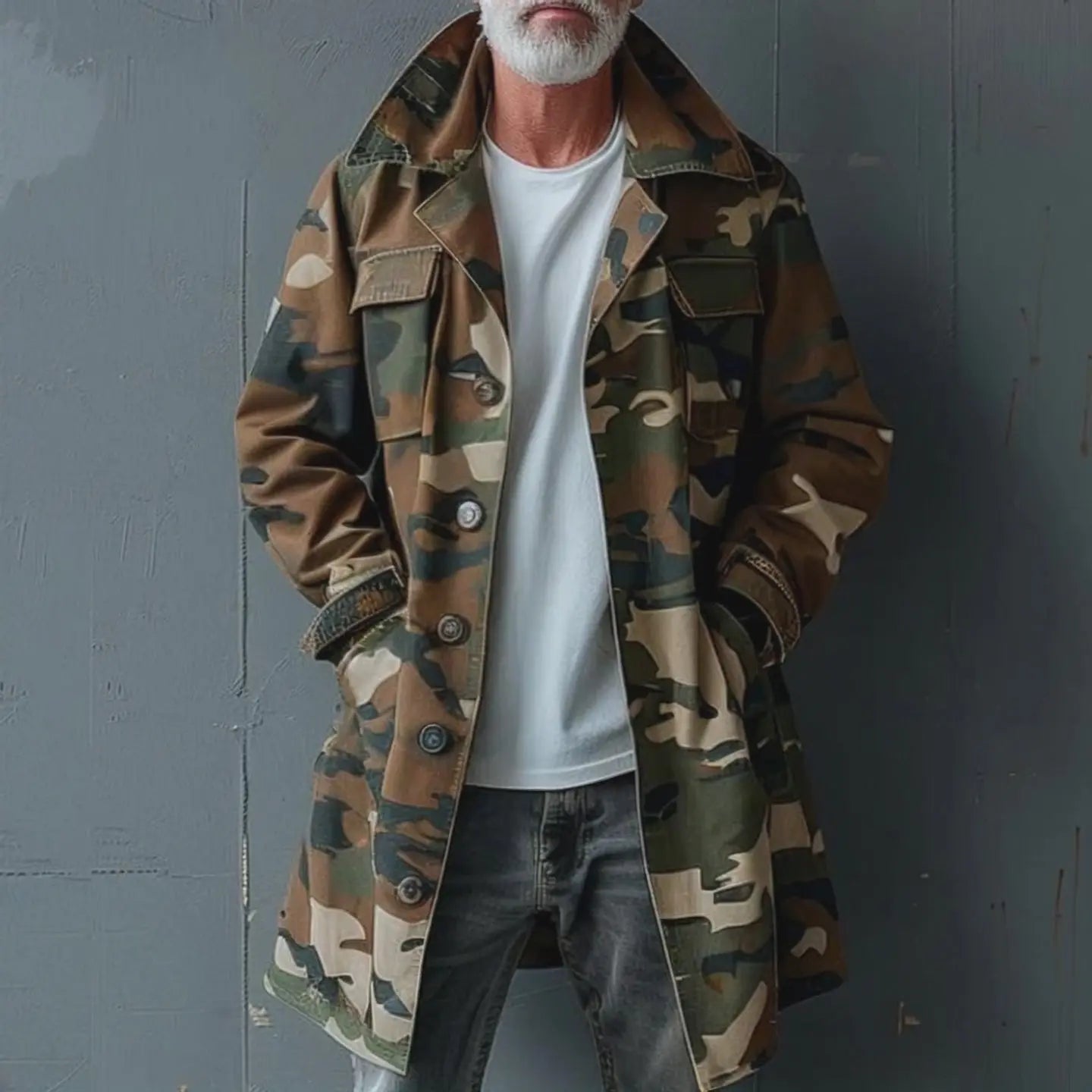 Hunter's Elite – Herre Kamuflasje Cargo Trench Coat Motelys