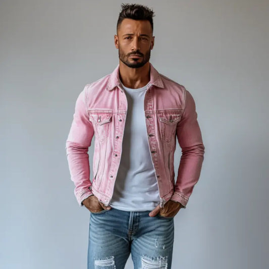 Menns Vintage Vasket Denimjakke med Krage og Flere Lommer - Stilig og Holdbar Motelys