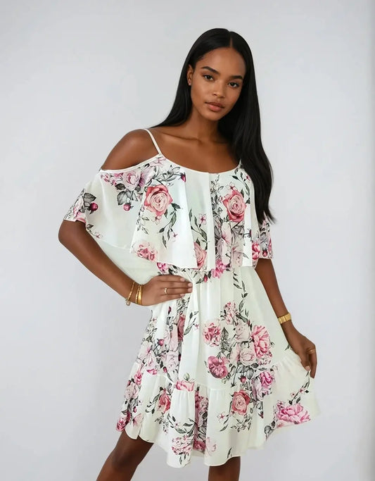 TrendyBloom - Blomstret Chiffonkjole for Uformell Eleganse Motelys