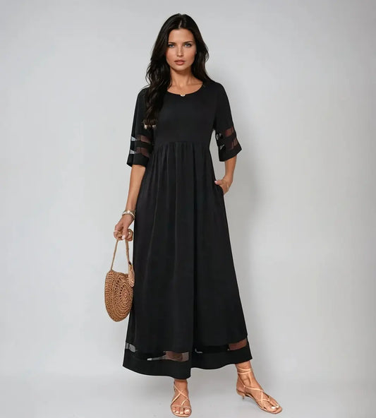 NoirGrace - Elegant Maxi Kjole med Gjennomsiktige Ermer Motelys