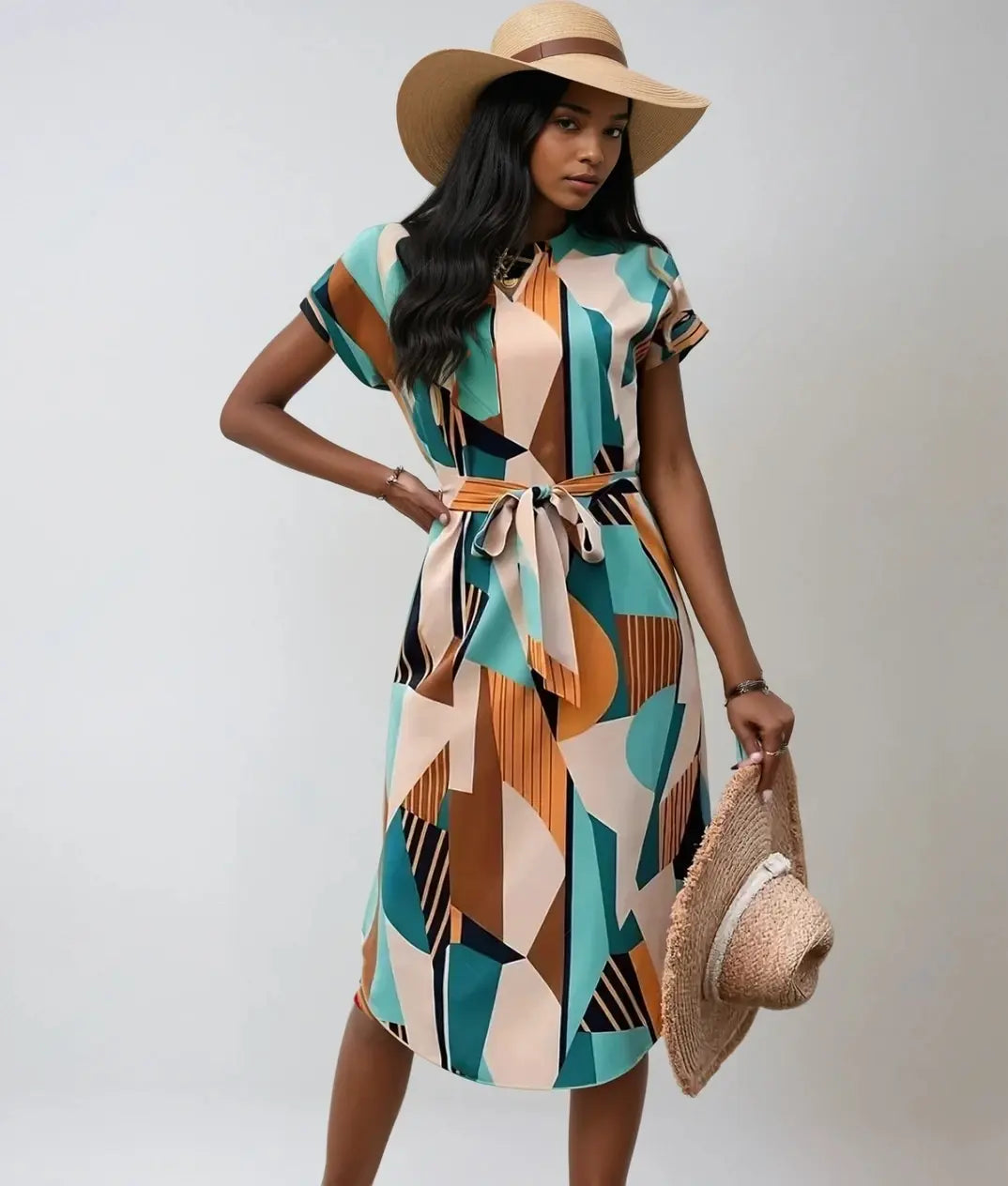 ChicDress - Midikjole med V-Hals for Stilfull Eleganse Motelys