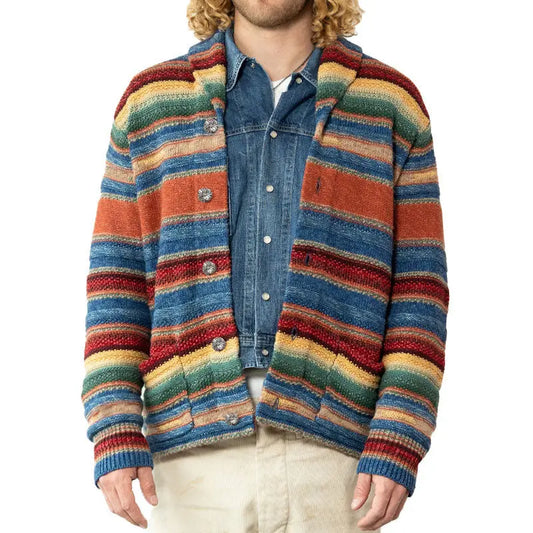 VibrantWear - Regnbuefarget Cardigan for Menn i Unik Stil Motelys
